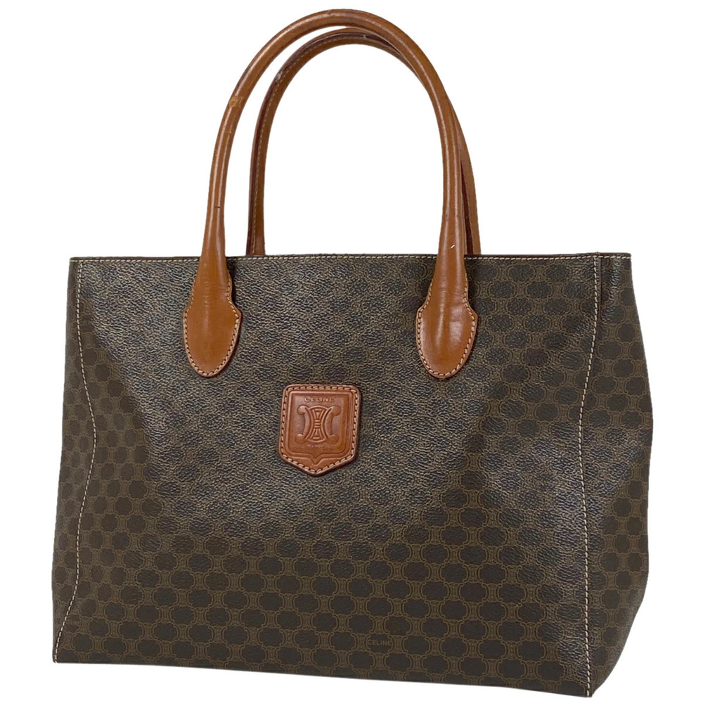 Celine Macadam tote bag handbag logo all over canvas brown